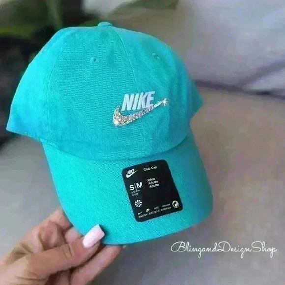 Teal Bling Nike Hat Club Unstructured Futura Cap Adjustable with Crystals NWT main image 4